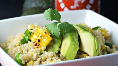 best recipe grilled corn quinoa salad sweet siracha lime-sauce vegan gluten-free