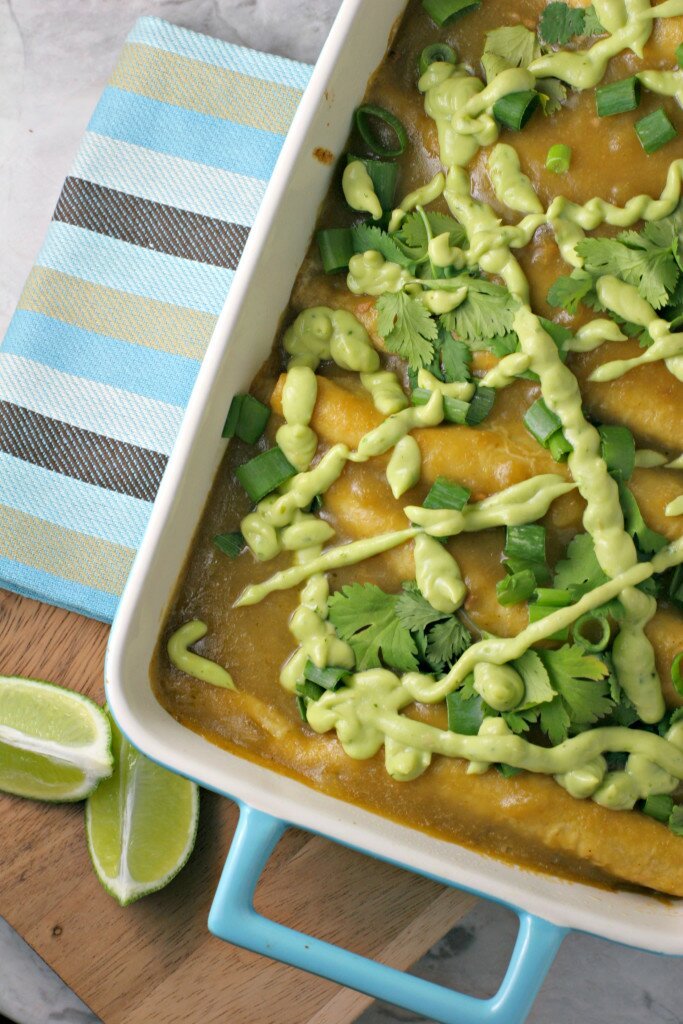 green enchiladas with avocado cream vegan gluten free recipe
