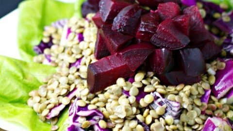 roasted beet purple cabbage lentil salad vegan gluten free recipe