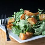 vegan kale ceasar salad with garlic crutons gluten free recipe