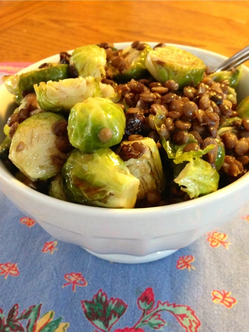 lentil brussels sprout salad sweet maple dressing vegan gluten free recipe 